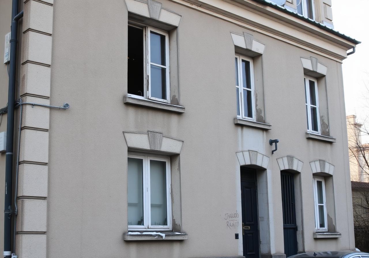 Façade de copropriété sans isolation thermique en hiver